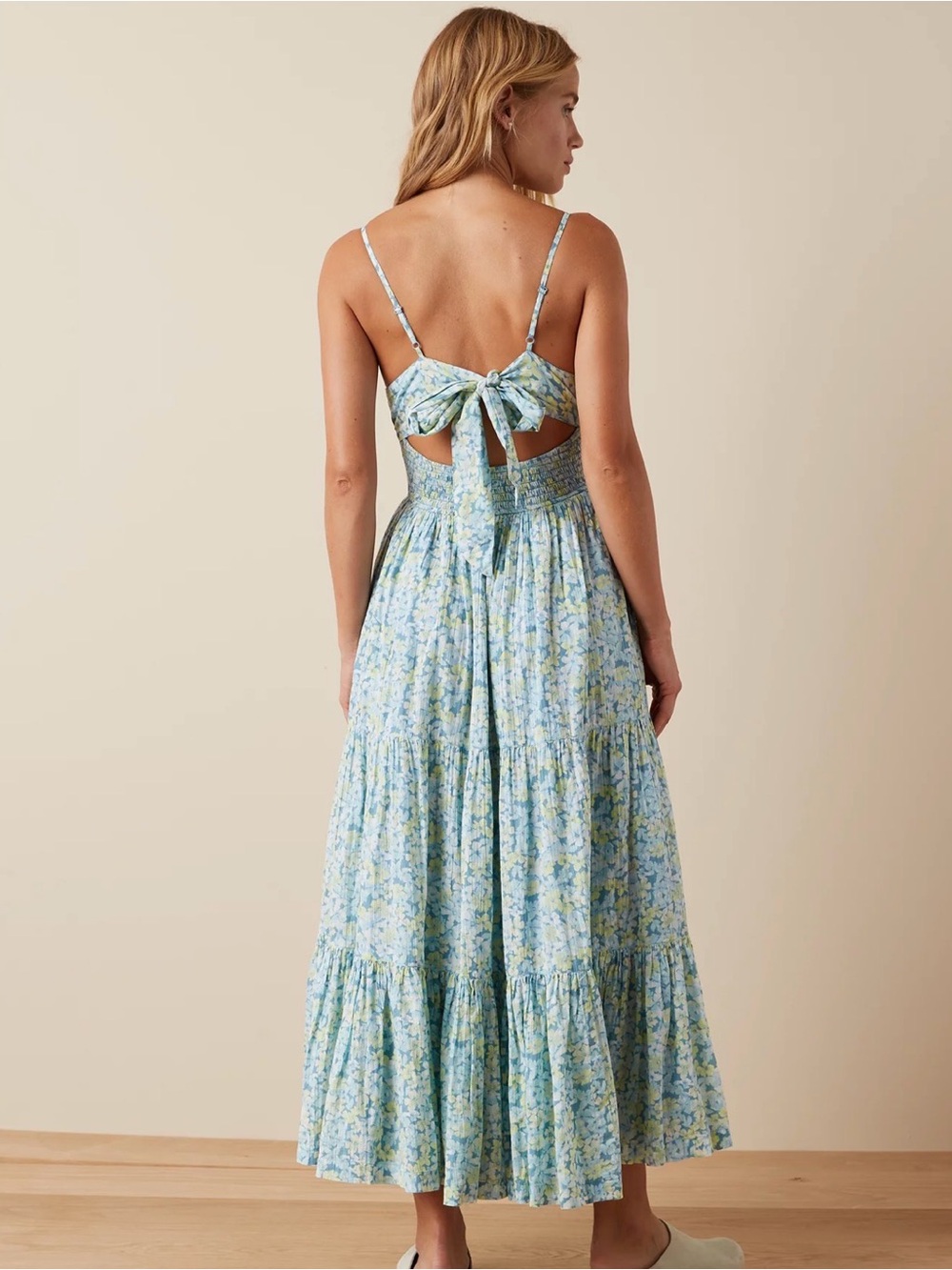 American Eagle Outfitters Blue Floral Tie-Back Maxi Dress Size XS Boho Cottage